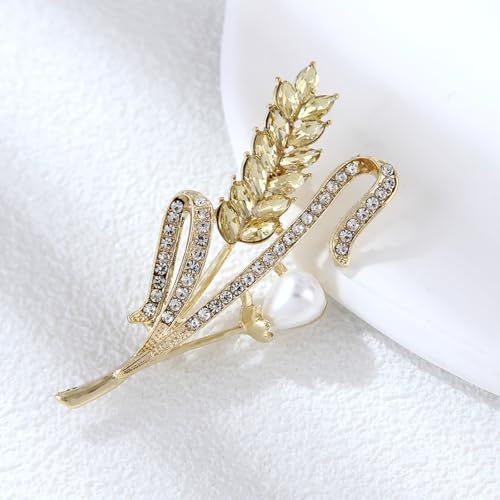 Image of Rhinestone Wheat Brooch for Women Gold Crystal Pearl Wheat Sheaf Brooch Pin Elegant Clothing Hat Bag Accessories Christmas Birthday Party Wedding Costume Jewelry