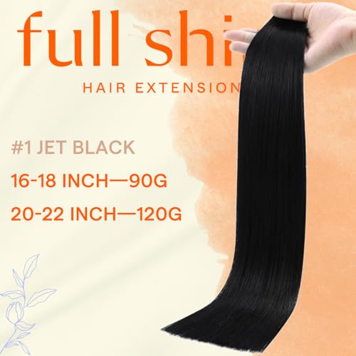 Image of Full Shine Tape in Weft Hair Extensions, Jet Black 22 Inch | 120g 4 PCS, Invisible Hand Tied Tape in Extensions, Soft Construction, Natural Flow, Party Styling, Full Hair Appearance