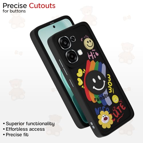 Image of Pikkme Back Cover for Oppo F31 5G / Oppo F33 5G | Soft Silicone| Cute Rainbow Smile & 3D Cartoon Flower Design | Shockproof Raised Camera Protection Bumper Case (Black)