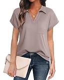 Vivilli Women's Plus Size Collared Tunic Shirt - Short Sleeve Polo, Casual Business Blouse, Adobe Ro
