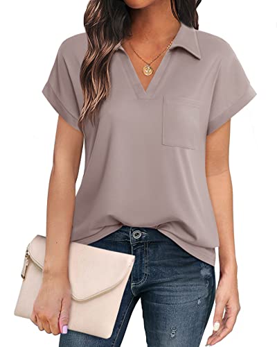 Vivilli Women's Plus Size Collared Tunic Shirt - Short Sleeve Polo, Casual Business Blouse, Adobe Rose Xxl #TOP10