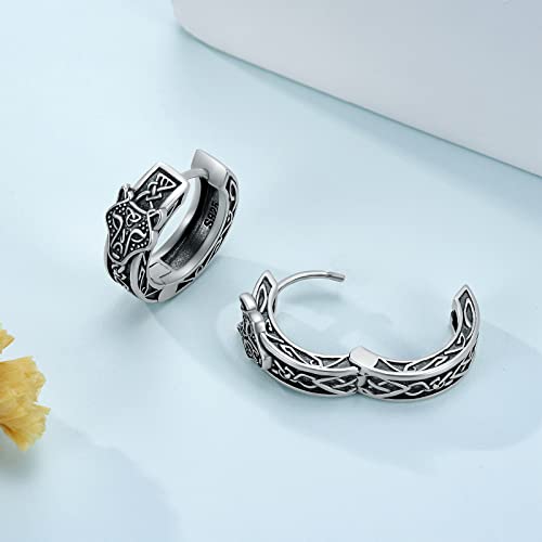 Viking Wolf Earrings 925 Sterling Silver Celtic Knot Wolf Hoop Earrings Black Vintage Earrings For Men Women #TOP2