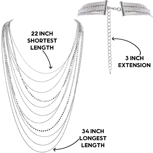 Humble Chic NY Simulated Diamond Statement Necklace for Women - Layered Cubic Zirconia Long Waterfall Chain Necklace3