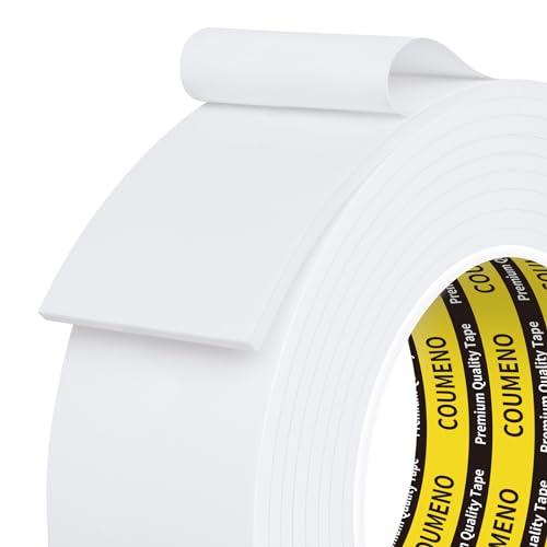COUMENO Single-Sided Adhesive White Foam Tape (EVA Material), 45mm x 3m, 3mm(T), Single-Sided Sealing Sponge Tape for Doors/Windows, Self-Adhesive Insulation Soundproofing Sealing Strip