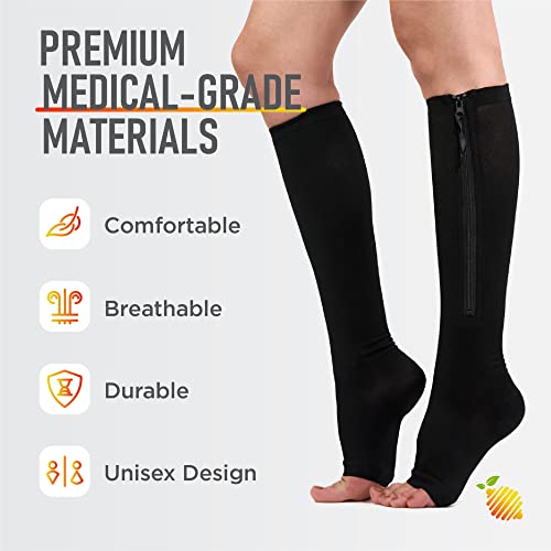 Lemon Hero Medical Zippered Pregnancy Compression Socks For Women - Open Toe 15-20 Mmhg Maternity Compression Socks, Perfect For Varicose Veins & Swollen Muscle Pain – Xl, Black [1 Pair] #TOP2