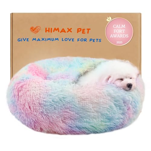 Image of Himax Small Dog Bed, Fluffy Dog Bed with Blanket Attached, Cat Bed Washable, Multi-Colored (20 inch /26 inch /35 inch)