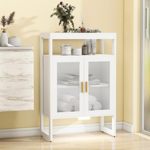 Bathroom Floor Storage Cabinet Freestanding Organizer with Sensor Light & Acrylic Doors for Bathroom, Home Office, Bedside, Sofa Side Table White 2 Do