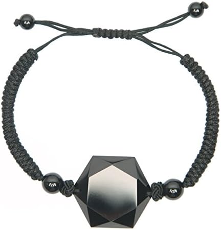 Black Obsidian Hexagram Star of David Pendant Drawstring Bracelet