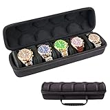 Cuuontrie Watch Travel Cases, Watch Roll, watch box for men, Black 5 Slot Watch Roll Travel Case Organizer&Display, Travel Watch Cases For Men and Women