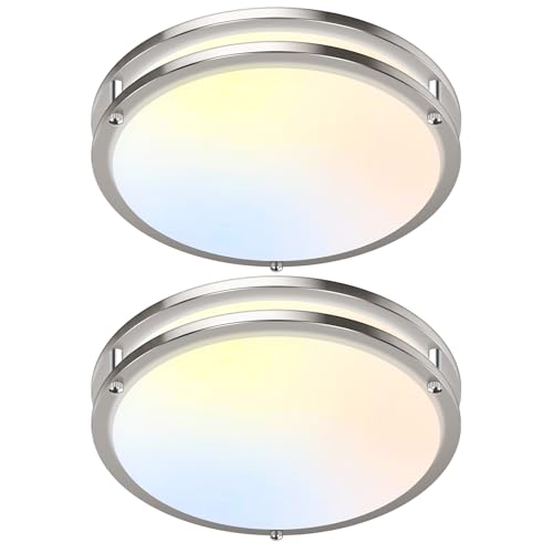 Image of GoBright 2-Pack 13 inch Dimmable LED Ceiling Light Fixture, 36W Super Bright 3600 Lumens Brushed Nickel Flush Mount Light Fixture, 2700K-6500K Adjustable Ceiling Lights for Bedroom, Kitchen, Bathroom