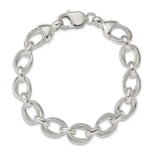 925 Sterling Silver 7.5 Inch Link Bracelet Chain Rolo Fancy Fine Jewelry For Women Gifts For Her #TOP3