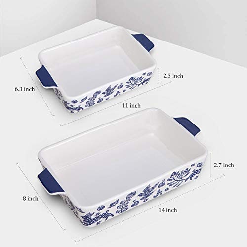 Bakeware Set,SIDUCAL 2 PCS Ceramic Baking Dish Set,Rectangular Serving Bakeware with Heat-Resistant,14x8 Inches,Blue - Thumbnail 3