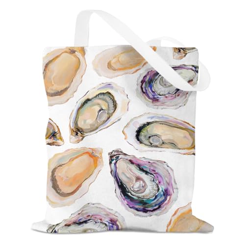 Colorful Coastal Ocean Oyster Shell Canvas Tote Bag