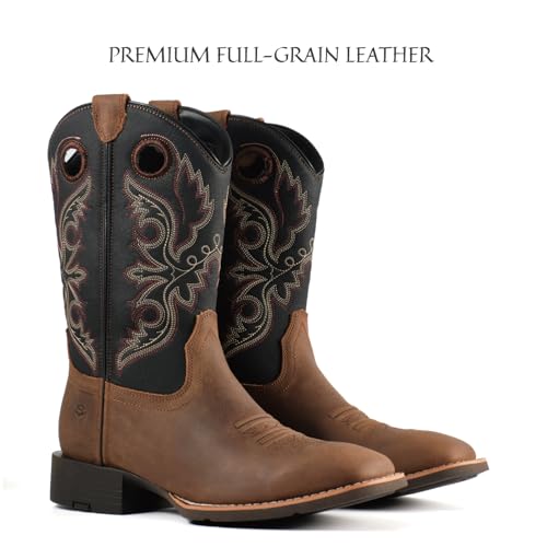 Image of SUREWAY Western Boots For Men - Mens Square Toe Cowboy Boot, Oil /Slip Resistant, Durable Fashionable Classic Pull on 10 Inch Mid-Calf Wellington Boots