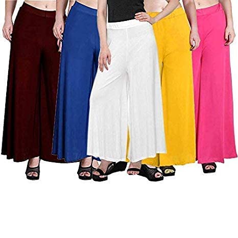 Women Regular Fit Rayon Palazzo Multicolor Free Size Pack of 5-image-21