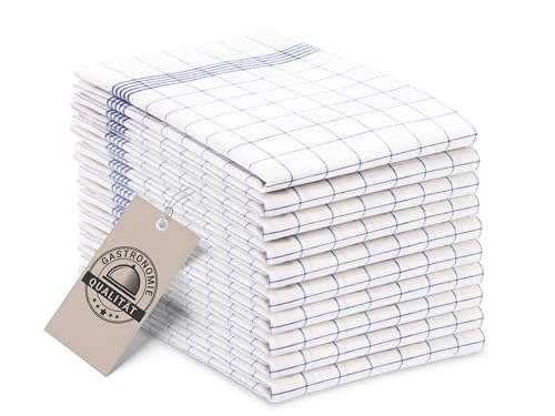ZOLLNER 10er Set Geschirrtücher Baumwolle in 50x70 cm - super saugstarke und langlebige Küchentücher - waschbar bis 95°C – in blau weiß kariert -...