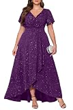 Pinup Fashion Plus Size Purple Glitter Formal Mother Bride Slit Long Dress