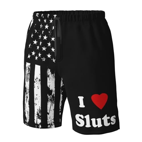 I Love Sluts I Love Hot Sluts Mens Swim Trunks Quick Dry Mens Swimsuit,Swim Shorts Summer Beach Shorts with Pockets4