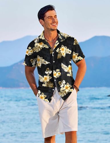 COOFANDY Hawaiian Shirt for Men Short Sleeve Floral Button Down Shirt Tropical Casual Summer Beach Shirts4