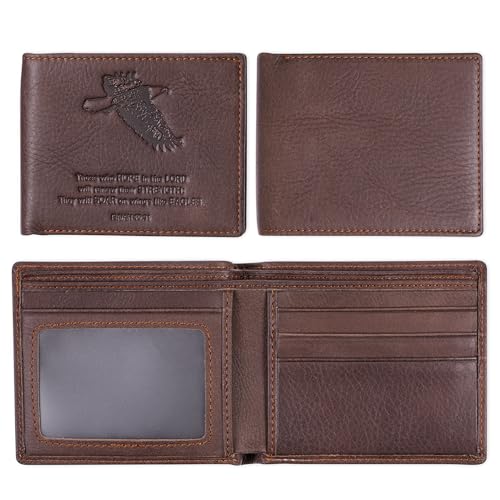 Genuine Leather Wallet for Men | Wings Like Eagles – Isaiah 40:31 Bible Verse | Quality Classic Brown Leather Bifold Wallet | Christian Gifts for Men