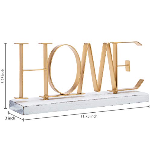 Mygift 12-Inch Metal And Wood Decorative Home Sign Tabletop Decor With Whitewashed Wood Base And Gold Tone Lettering #TOP5