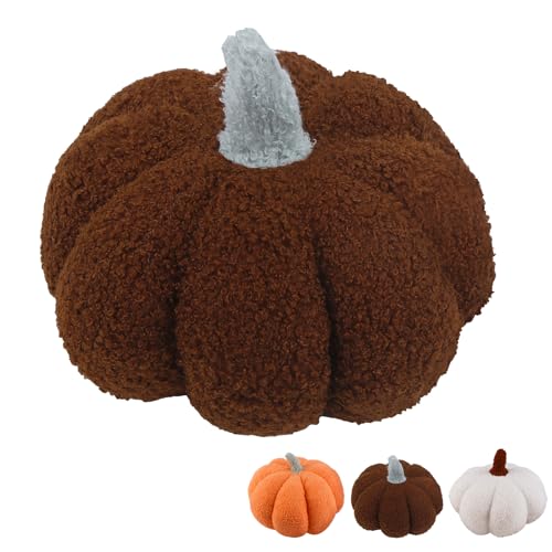 Halloween Kürbis Kuscheltier Pumpkin Pillow, Kissen Geschenke für Kinder und Erwachsene, Gestopftes Plüsch Kürbis Kissen für Thanksgiving Party Deko, Haushalts Deko und Herbst Deko(Braun 20CM)