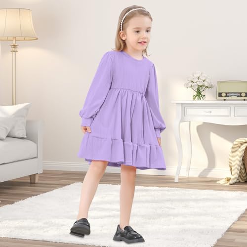 Toddler Dress Fall Winter Long Sleeve Baby Girls Sweater Ribbed Knit Ruffle Hem Swing Dresses for Girls2