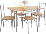 CASARIA® Conjunto Mesa y Sillas de Comedor Set de Muebles de Cocina Juego Completo Haya 110x70cm Madera MDF 5 Pzs.Tipo Industrial Ahorra Espacio para 4 Personas
