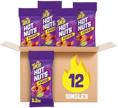 Takis Fuego Hot Nuts 12 pc / 3.2 oz Snack Size Box, Hot Chili Pepper & Lime Flavored Extreme Spicy Double-Crunch Peanuts