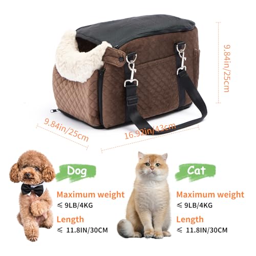 Dog Car Seat for Small Dogs and Kitten Double Protection Seat Belts Washable Center Console Seat Pet Booster Seat for Car (Brown) by Generic - Used condition - Image 4