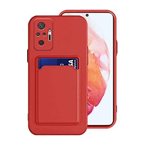 Tiwinxing Compatible with Xiaomi Redmi Note 10 Pro Case Shockproof TPU Silicone Xiaomi Redmi Note 10 Pro Cases with Card Holder Anti-Scratch Ultra-Thin Phone Case (Redmi Note 10 Pro, Red) Cover