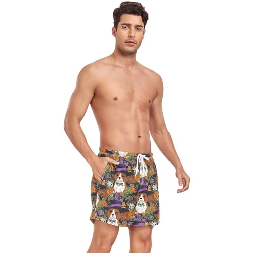 Halloween Beagle Flowers Men's Swim Trunks with Liner Quick Dry Beach Shorts Swimwear Bathing Suit S-XXL4