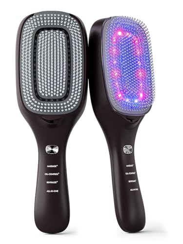 TOUCHBeauty Pettine per la Crescita dei Capelli, Spazzola Elettrica 6 in 1 con Luce Rossa e Blu per la Cura del Cuoio Capelluto, Pettine Laser EMS con Ioni Negativi per Capelli Lisci, Ricaricabile