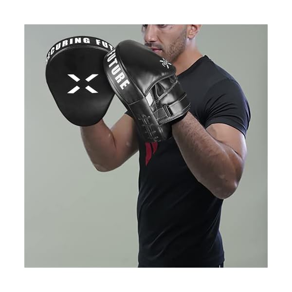 FightX Curved Boxing Mitts and Pads Leather Boxing Training Equipment MMA Focus Kickboxing Muay Thai Punch Speed Training Boxing Pads for Kids, Men & Women (White)