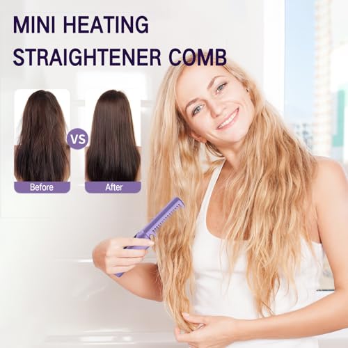 TECHPLUS Mini Hair Straightening Comb - Cordless Hair Straightener Brush- Negative Ion Rechargeable Hot Comb for Women,Girls,Wigs,Black Women Hair