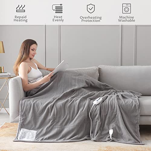 Reaks Heated Blanket Twin - 62" X 84" Electric Blanket With 4 Fast Heating Levels & 10 Hours Auto Off, Soft Flannel Heating Blankets For Home Office, Etl Certification, Machine Washable, Grey #TOP3
