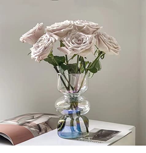 Ins Modern Vases Hydroponic Glass Flower Vase Tulip Vase Glass Bubble Vase for Flowers Three-Layer Glass Vase for Decoration Geometric Glass Vase for Home Office Wedding Party (Iridescent
