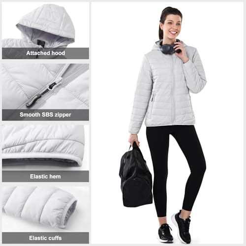 Image of Outdoor Ventures Women's Packable Lightweight Full-Zip Puffer Jacket with Hood Quilted Winter Coat