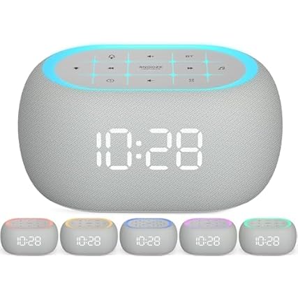 ANJANK White Noise Sound Machine Alarm Clock with Bluetooth Speaker, 21 Relaxing Sounds, 7 Night