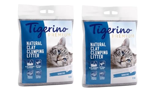 {Arena Aglomerante Gatos Tigerino Higiene para Gatos Tigerino Arena premium para gatos, pack doble, 2 x 12 kg (2 unidades, sin perfume)