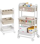 Modanais Baby Diaper Caddy Organizer Cart - 3 Tier Rolling Storage Cart with Wheels, Baby Essenti...