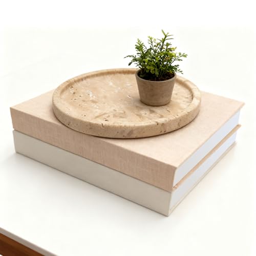 Decorative Books with Natural Travertine Marble Tray – Linen Covered