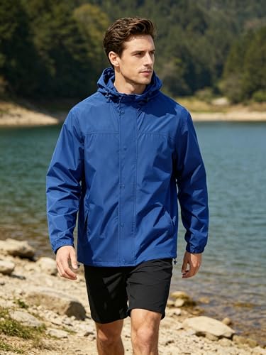 Image of UIQUR Mens Lightweight Rain Jacket Waterproof Windbreaker Packable Rain Coat with Hood for Golf Running Hiking Travel