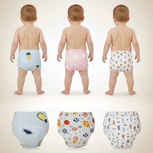Image of Bembika Baby Training Pant Soft Cotton Reusable Potty Training Pants For Kids Leak-Resistant, Padded Underwear For Babies To Support Diaper Free Transition (L Size For 18-24 Months Pack Of 3)