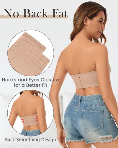 Image of WOWENY Strapless Bras for Women Bandeau Bra Wireless Non-Slip Silicone Seamless Padded Tube Top Bra