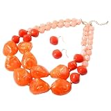 Pendientes en forma de collar con cuentas en capas Juego para mujeres Boho Acrílico con cuentas colgantes gancho Pendiente de aro Hilos gruesos Collar babero grande para joyería de fiesta de boda