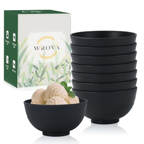 Wrova Snack Bowls 10 oz - Small Bowl Set 8 PCS - Unbreakable Plastic Bowls Reusable - Kitchen Bowl for Dessert, Fruits and Dips - Microwave & Dishwasher Safe - Black