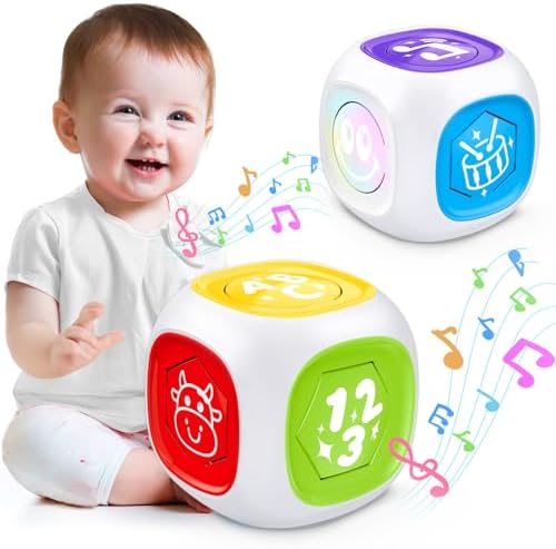 Bilingual Learning Activity Cube Toys for 1 Year Old Boy Girl, 12-18 Month Early Developmental Baby Musical Toys with Music & Light, Toddler Toys Age 1-2, Christmas Birthday Gifts for 1+ Year Old
