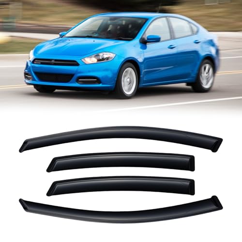 Image of Rain Guards for 2013-2016 Dodge Dart, Out-Channel Window Visor Shields Vent Deflector Shade Wind Dark Smoke 2014 2015 2016 13 14 15 16, Tape-On Outside-Mount, 4PCS