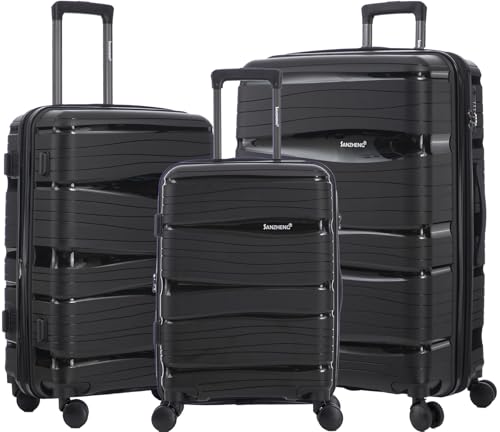 Luggage Sets – 3 Piece Hard Shell Suitcases for Women and Men, Travel luggage Set with Spinner Wheels & TSA Lock (Black, 20/25/29 inch)